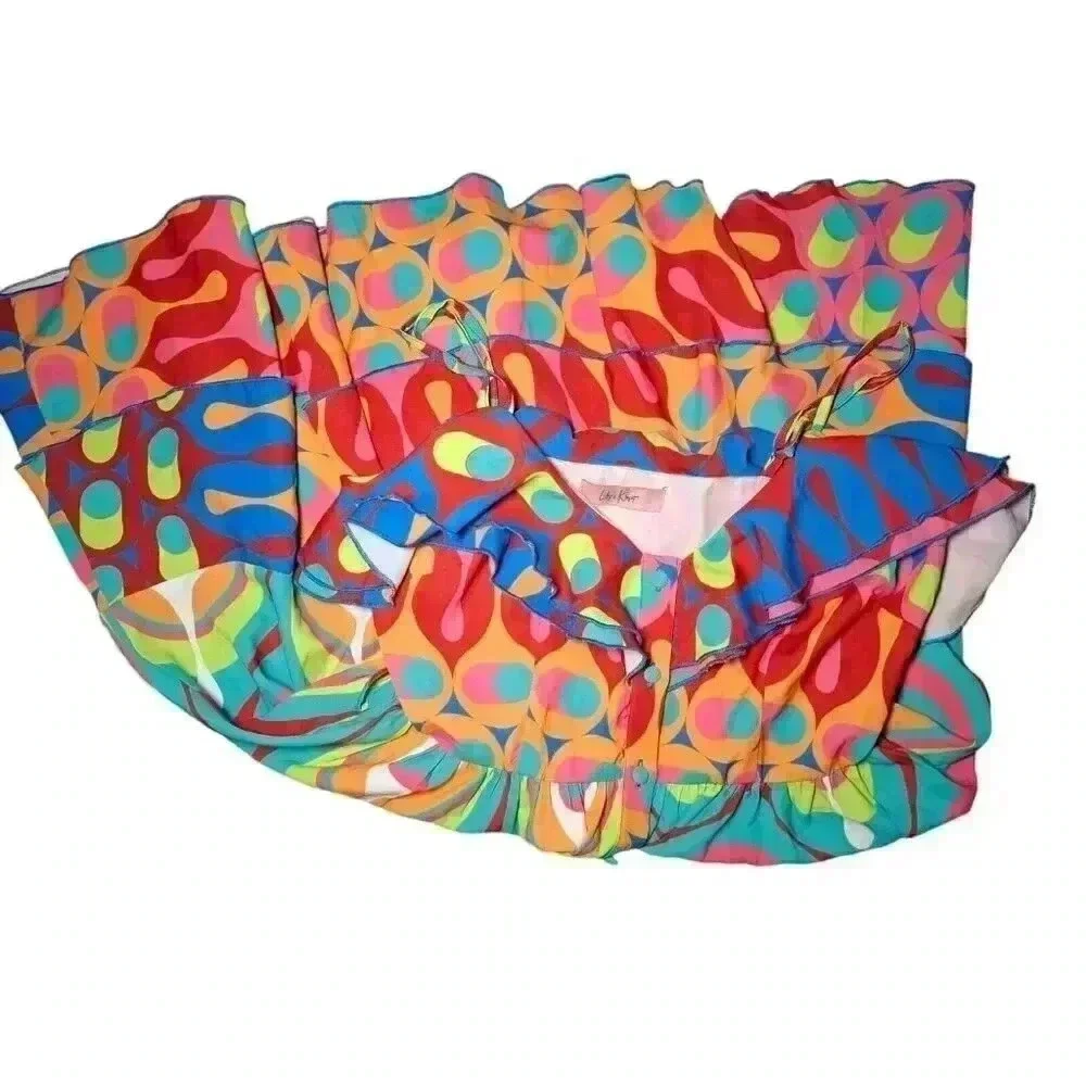 Vintage Psychedelic Ruffle Mini Dress Y2K Festival Rave Coachella S